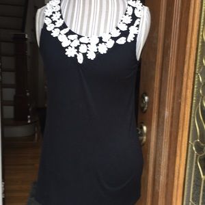 Black and white embellished top with with 🌸